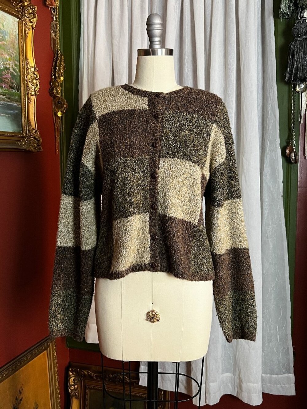 Earthy Patchwork Cardigan Sweataer